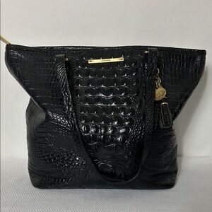 Brahmin Black Crocodile  Tote Bag Black Two Handles Preowned Shoulder Bag